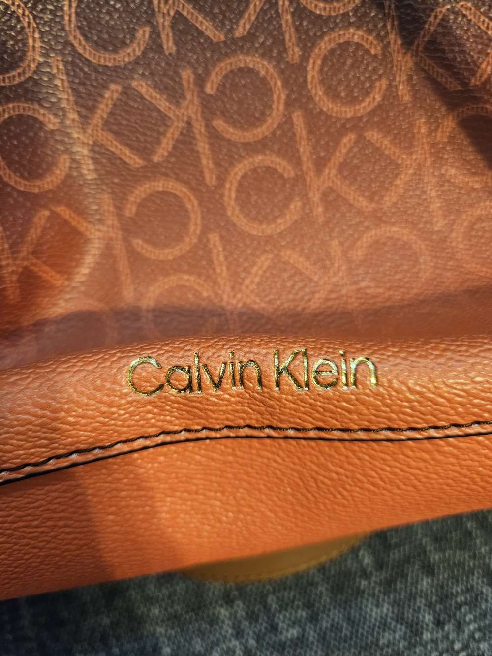 Calvin Klein Brown & Orange Gradient Monogram Drawstring Crossbody Bag - Picture 3 of 8